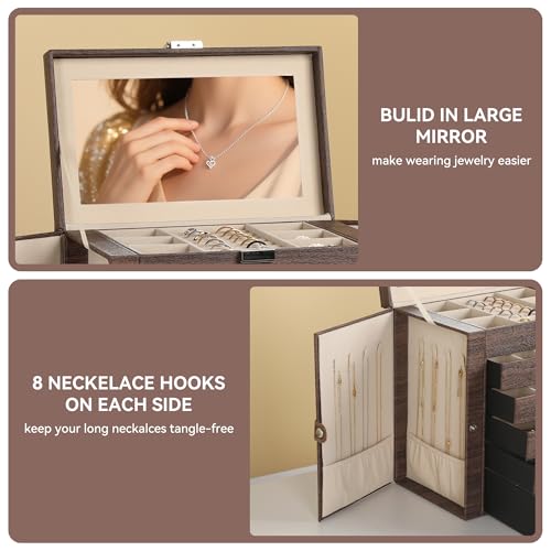 Frebeauty 6-Layer Jewelry Box for Women,Large Jewelry Organizer with Drawer - color: Tree Brown, size: Large