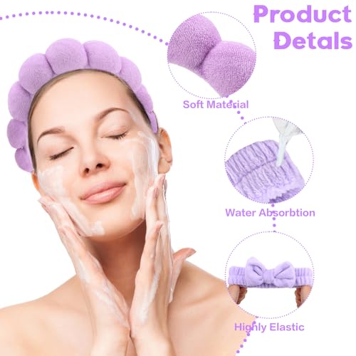Purple Skincare Bubble headband and wristband set for Face Washing - color: Purple