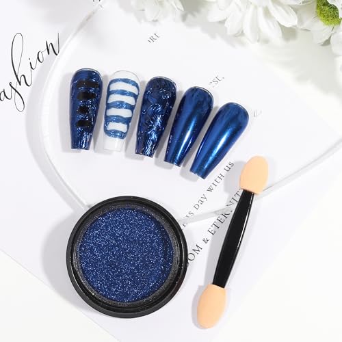 Artdone Chrome Nail Powder, Dark Blue Iridescent Aurora Powder Metallic Mirror Effect Pigment Pearlescent Mermaid Pigment Pearl Glitter Dust Kit, Nail Art Decoration, Resin Craft - color: 1 Jar - Dark Blue