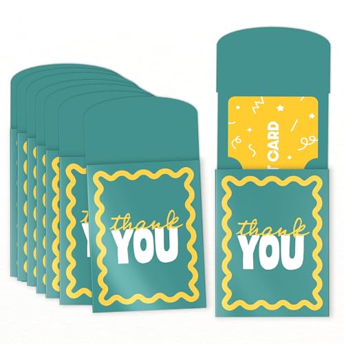 Big Dot of Happiness Teal Green and Yellow Wavy Thank You Gift Card Holders with Envelopes, Cash Money Holders and Gift Card Sleeves, Retro Stationery Nifty Gifty Pack - Set of 8 - color: Teal Green and Yellow