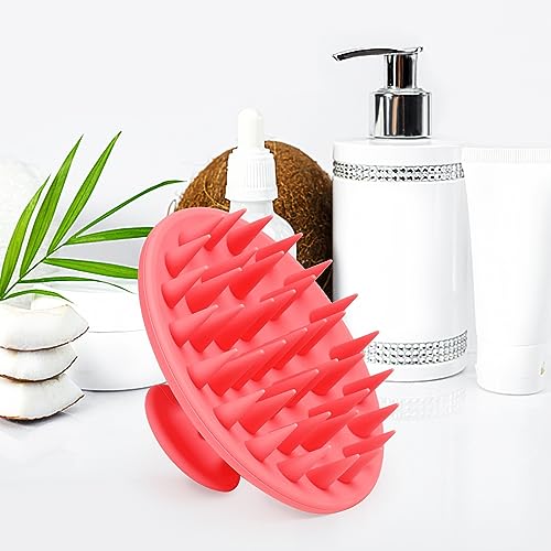 Meartchy Silicone Scalp Massager Shampoo Brush, Scalp Brush for Hair Growth & Dandruff Removal, Hair Scrubber Scalp Stimulator Exfoliator Brush with Soft Bristles for Wet Dry Scalp Care (Rose Red) - color: Rose Red