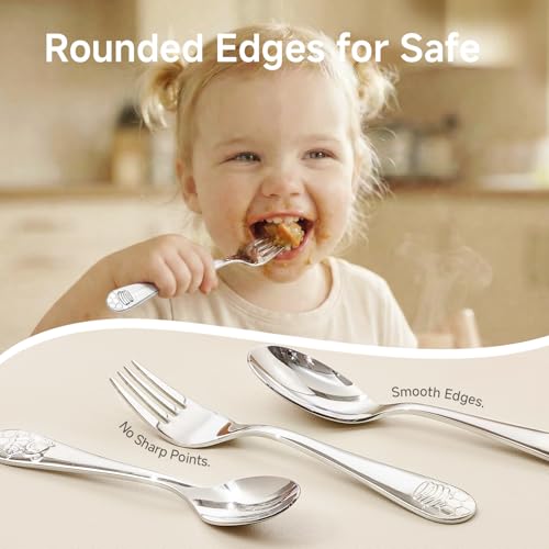 KINGSTONE 12 Pcs Large Kids Utensils, 18/10 Stainless Steel, Honey Bear - color: Honey Bear, size: 12-Piece (Large)