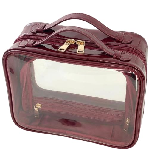 JAZD Clear Makeup Bag Toiletry Bag for Women Cosmetic Case Large Capacity Travel Make Up Bag Organizer Transparent Storage Compartment TSA Approved - color: GLAZED BURGUNDY