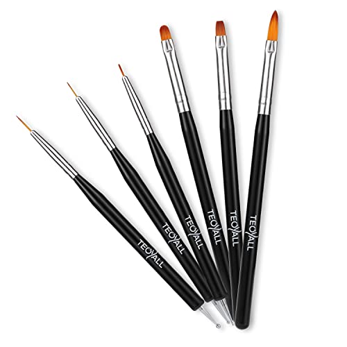 TEOYALL 6Pcs Nail Art Brushes, Gel Nail Polish Painting Liner and Dotting - color: Black