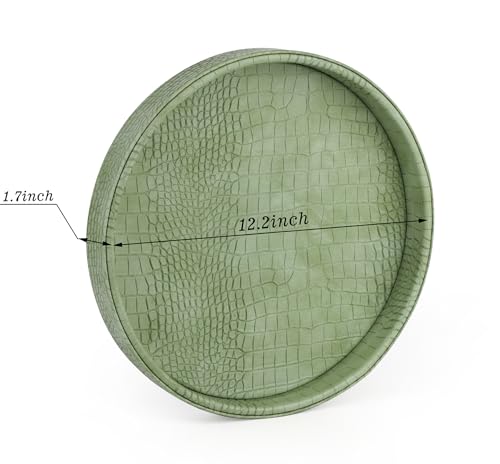 HofferRuffer Faux Leather Round Serving Tray, Vegan Croco Leather Decorative Food Tray for Storage Drinks, Snack & Cosmetics, Dia.12'' x 1.6'' (Light Green) - color: Light Green, size: 12"