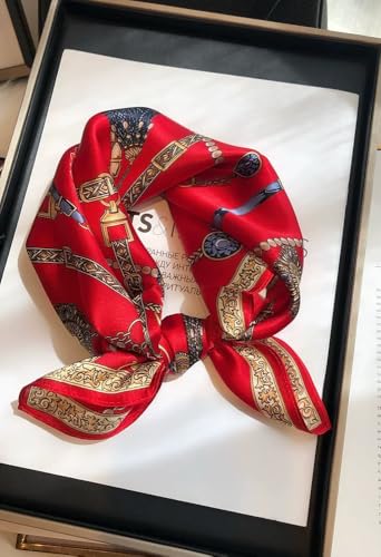ANDANTINO 100% Mulberry Silk Scarf -21” Square Neckerchief with Gift Packed - color: Chains-gold&red