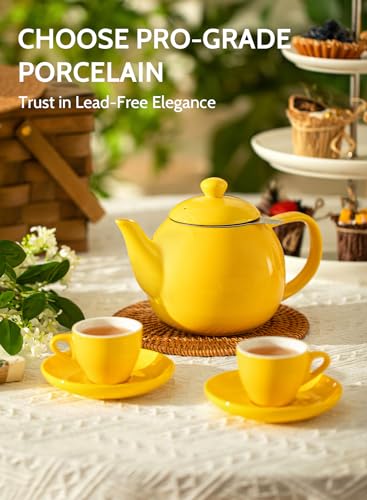 Sweese Teapot, Porcelain Tea Pot with Stainless Steel Infuser, Blooming & Loose Leaf Teapot - 27 ounce, Yellow - color: Yellow, size: 27oz (with infuser)