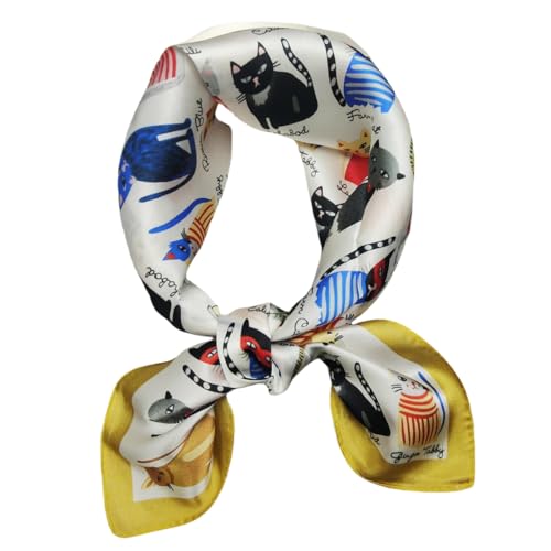 Women 100% Mulberry Silk Neck Scarf 21" Square Floral Neckerchief - color: Beige Yellow