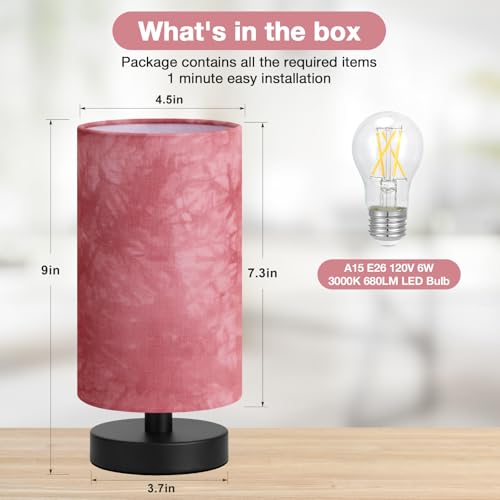 Fenmzee Small Table Lamps(Pink Shade - Black Base, 9" Inline Control) - color: Pink Shade - Black Base