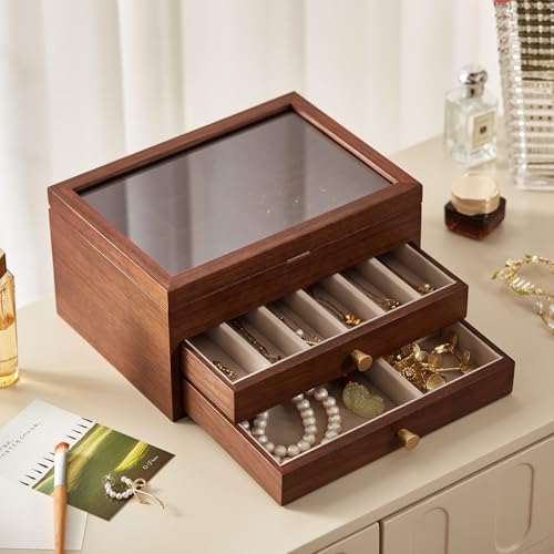 Black Walnut Wooden Jewelry Box Women with One-way Vision Mirror - style: 3 Layer A