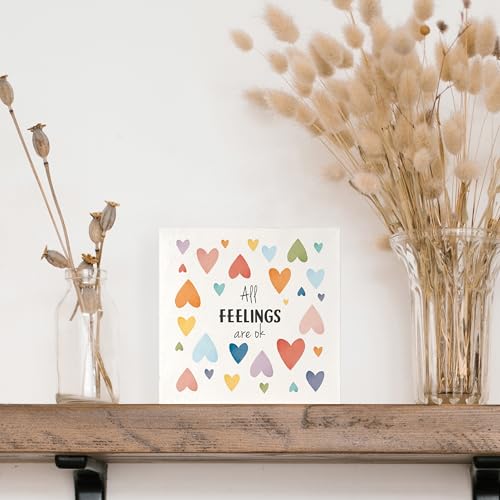 All Feelings Are OK Mental Health Wooden Box Sign for Classroom, Therapy Office Decor, Mental Health Awareness Wood Signs for School Counseling Office Classroom Desk Table Shelf, 5x5 Inch - color: Mental Health-All Feelings Are OK