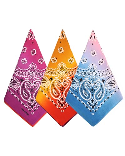 Bycc Bynn Large Soft Cotton Bandanas Pack for Men & Women 22 x 22 inches - color: S- 3 Pack-gradient 1