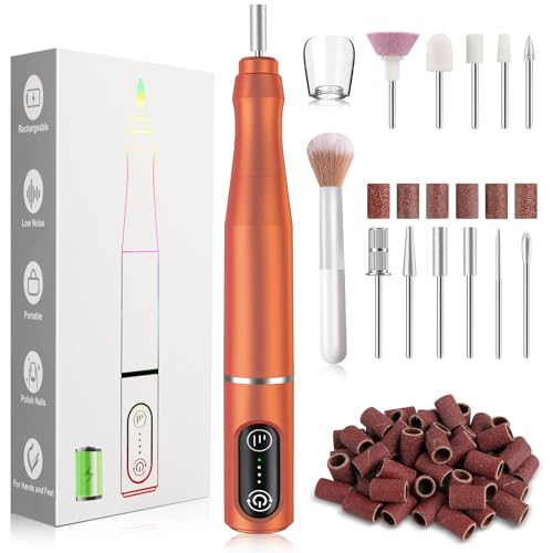 TUOBEO Cordless Nail Drill Electric Nail File Kit, Rechargeable Efile Set - color: Orange