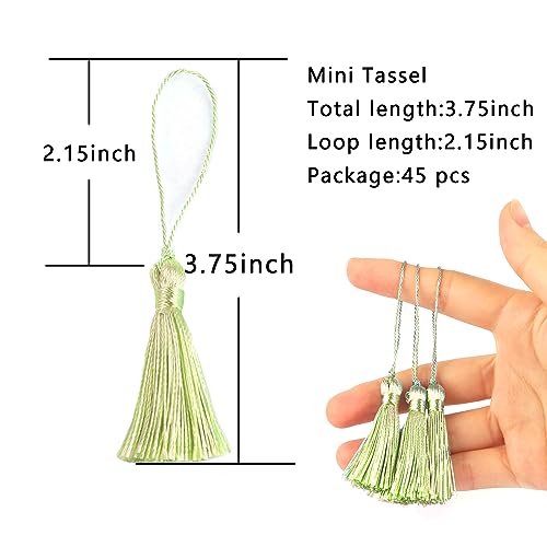 48Pcs Mini Bookmark Tassels Handmade Keychain Silky Tassel - color: Light Green