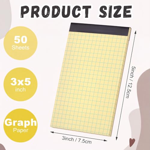 Tenceur 16 Pcs 3'' x 5'' Graph Paper Pads Quad Ruled Grid Mini Notepads - color: , Yellow, style: Graph