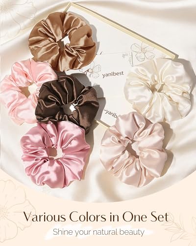 Yanibest 8 Pcs Satin Scrunchies - Silk Feeling Scrunchies Ponytail Holders - color: BlushBlack