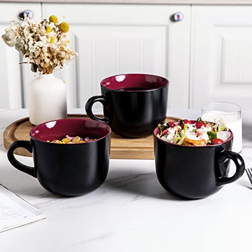 GBHOME Ceramic Soup Mugs with Lid, 24 oz Soup Cups with Hanlde for Coffee,Cereal,Salad,Noodles,Tea, Microwave &Dishwasher Safe, Set of 4, Red inside with Vented lid - color: Red