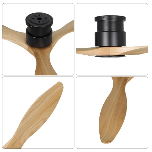 52" Ceiling Fan, Solid Natural Wood Low Profile Flush Mount - color: Flush Mount - Natural wood - pointed
