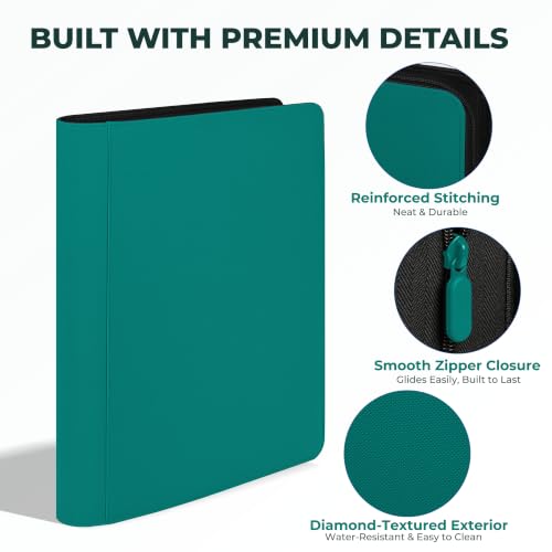 16 Pocket Zip Card Binder, 1024 Pockets Trading Card Binder with Side Loading Pockets, Water-Resistant Diamond-Textured Cover, Large 16 Slot Card Binder for TCG & Sports Cards - color: Teal Green, size: 16-Pocket