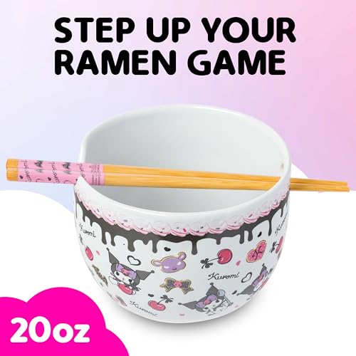 Silver Buffalo Sanrio Hello Kitty Choco, Ramen Bowl with Chopsticks, 20oz - color: Kuromi Chocolate and Cherry, size: 20 Ounces (No Spoon)
