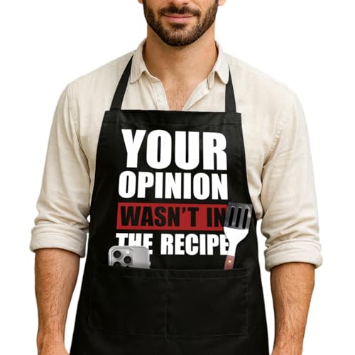 Funny Black Grill Apron with Pockets for Man,Dad,Husband,Father in Law,Chef Daddy Grilling Apron BBQ Cooking Gifts - color: Opinion Wasn't in Recipe