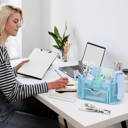 17 IN 1 Office Desk Organizer Set for Back to School Supplies Accessories - color: Blue