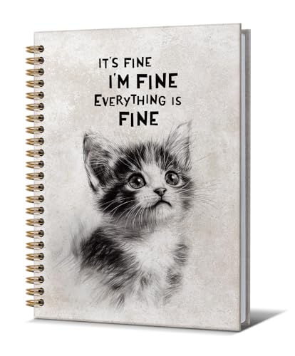 Cat Notebooks For Women-Journal For Black Cat lover Men Friends Gifts,Everything is Fine Inspirational College Ruled Lined Gold Spiral Bound Hardcover,Classroom Office Supplies,5.8"x8.3" - color: Black cat