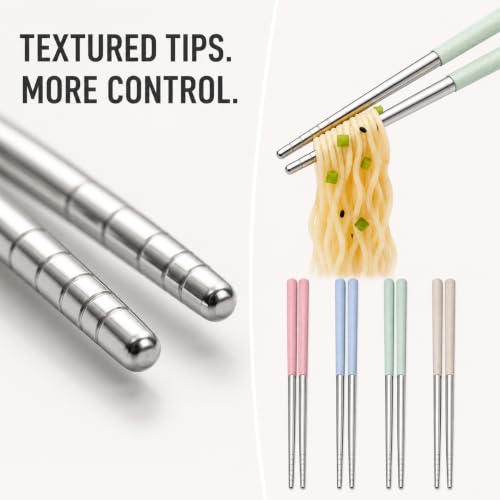 304 Stainless Steel Chopsticks, 4 Pairs, Multicolor, Non-Slip