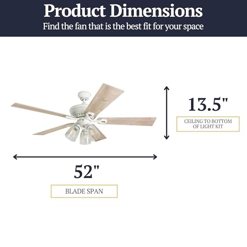 Prominence Home Glenmont 52 Inch Ceiling Fan with LED Light, Pull Chain Control, 5 Blades with Reversible Motor & Tri-Mount Options, Distressed White - color: White