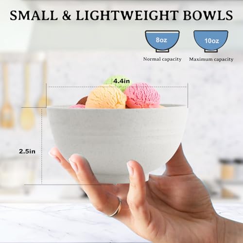 Small Plastic Bowls 10oz, Wheat Straw Bowls Set of 8 (White) - color: White, size: 10 oz