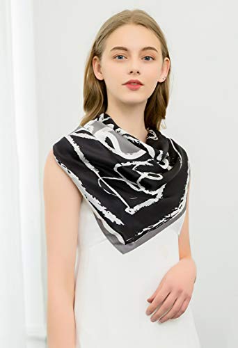 ANDANTINO 100% Mulberry Silk Scarf -Women 35" Square Hair Wraps-Gift Packed - color: 1-black