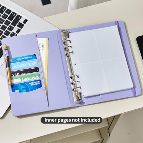 Ovesmusl PU Leather Aesthetic A5 Binder 6 Ring Binder Journal Cover - color: Purple, size: A5