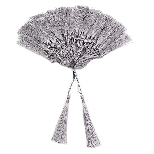 VAPKER 100 Pieces Silver Tassels 13cm/5-Inch Silky Handmade Soft Floss With 2-Inch Cord Loop for Jewelry Making, DIY Projects, Bookmarks - color: L:silver