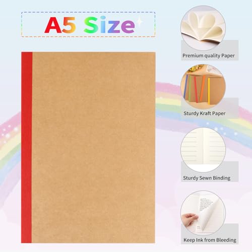 EOOUT 60 Pack A5 Kraft Notebooks, Composition Notebooks Lined Journal Bulk, 15 Colors with Rainbow Spines, 60 Pages for Kids Women Girls, School Office Supplies - color: Rainbow, style: Lined-60pack