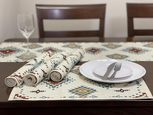 Set of 4 Aztec Southwest Geometric Placemats 18x13 Inches - color: Aztec01-placemats