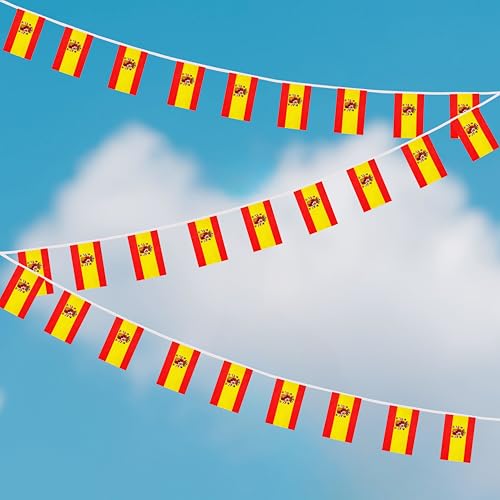 100 Feet Spain String Flag, 76 Pcs Spanish Banner Flag, Small Mini World Banner Flags for Sports Events, Bars Decorations, School Festivals, Party Decorations, Celebrations (Spain) - color: Spain