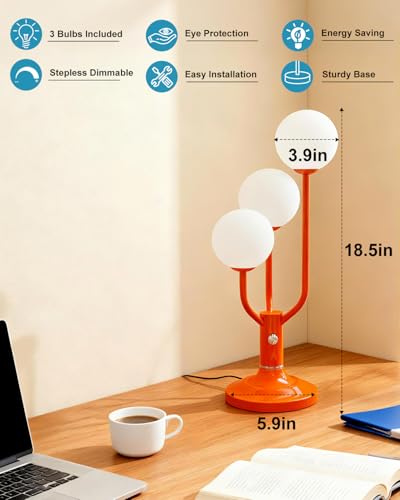 Lightdot Vintage Orange Table Lamp Dimmable Globe Lamp G9 3 Bulbs Included - color: 02-Orange-Globe-3U