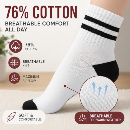 Forever Bambe Mini Crew Socks for Women 4-Pack Cushioned Bottom Retro Striped Socks - Athletic Women's Short Calf Sock - color: 3 - Cool White
