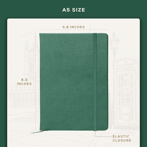 BEECHMORE BOOKS A5 5x8 Lined Leather Journal For Men, 120 GSM with Gift Box - color: Dartmouth Green, size: A5 - 5.8" x 8.3" Medium