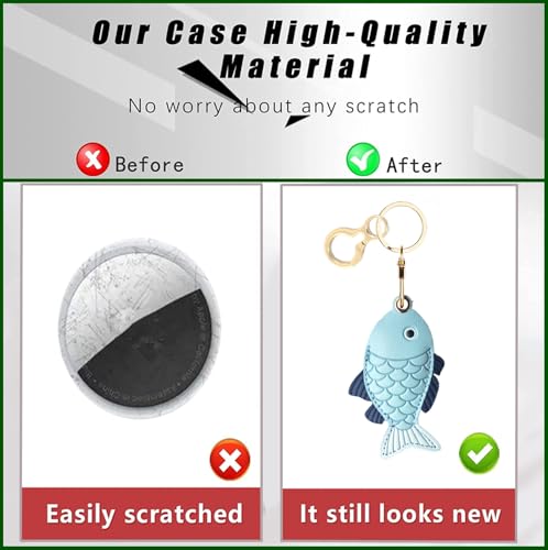BORKUANA PU Leather Keychain holder Protective Case Compatible with AirTag - color: Fish Ching