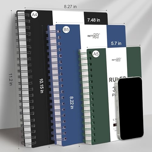 RETTACY Spiral College Ruled Notebook, 300 Pages, A5 Size (5.7" x 8.2") - color: Deep Green, size: 5.7" x 8.2"