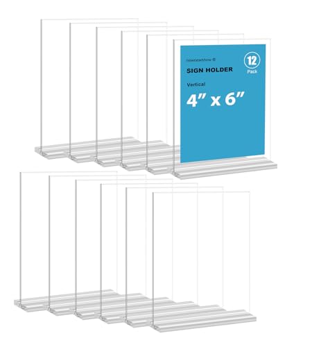 newnewshow 4x6 Inch Clear Acrylic Sign Holder, Display Stand, Plastic Card Holder for Business, Office, Retail (4x6 Inch 12 Pack) - size: 12pack