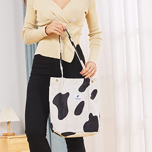 Corduroy Tote Bag Cute Tote Bags for Women Shoulder Bag with Inner Pocket for Work Beach Travel and Shopping Grocery - style: Beige