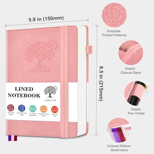 Lined Notebook 5.9"x8.5", Hardcover Leather Journal for Women Men,160 Pages - color: Pink, size: Lined Page