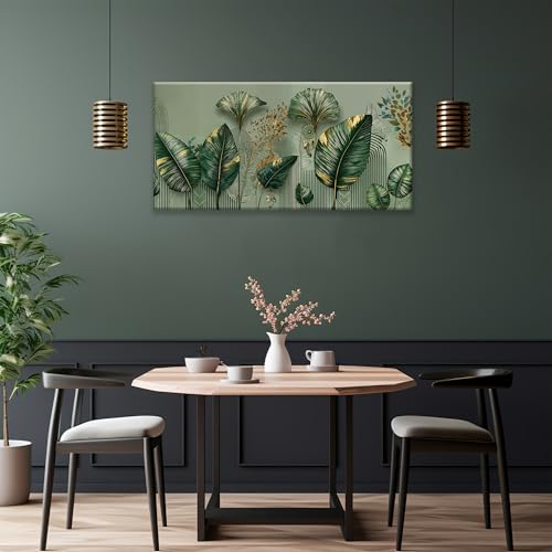 Tropical Green Leaf Accent Canvas Wall Art Decor For Living Room 20" X 40" - color: LAI-13D, size: 40"L x 20"W