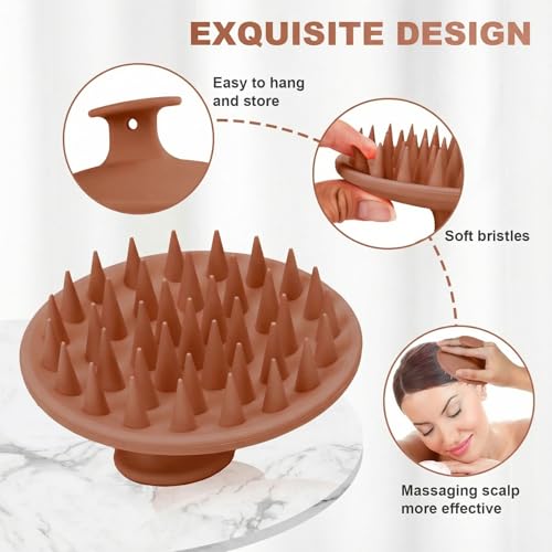 Meartchy Silicone Scalp Massager Shampoo Brush, Scalp Brush for Hair Growth & Dandruff Removal, Hair Scrubber Scalp Stimulator Exfoliator Brush with Soft Bristles for Wet Dry Scalp Care (Brown) - color: Brown