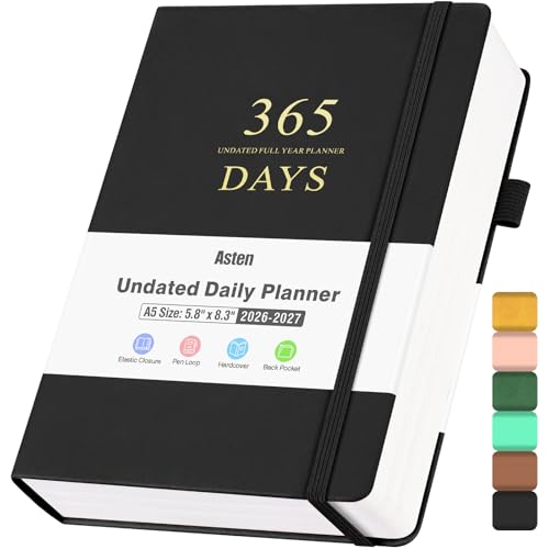 Undated Daily Planner with To Do List, 365 Days Planner for ADHD(A5, Black) - color: Black