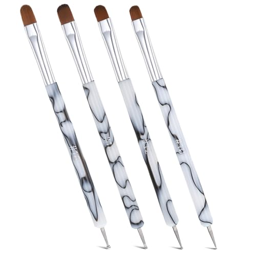 4 PCS French Tip Brush for Nails, 2-Way French Nail Brush with Dotting Tool, Acrylic Nail Tip Tool Brushes for Nails Detailed Designs DIY Manicure Salon