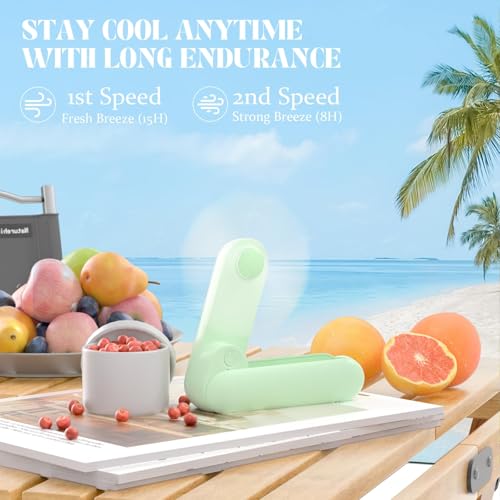 Portable Handheld Fan, 2 IN 1 Mini Hand Fan, Battery Operated [8-15 Working Hours], USB Rechargeable Personal Foldable Fan for Indoor, Small Pocket Fans Travel Essentials for Outdoor (Green) - color: Green