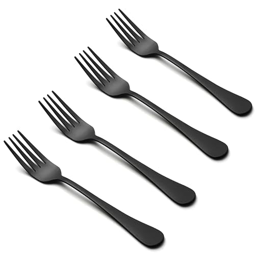 LIANYU Black Salad Forks Set of 4, Stainless Steel Dessert Forks - color: Polished Black